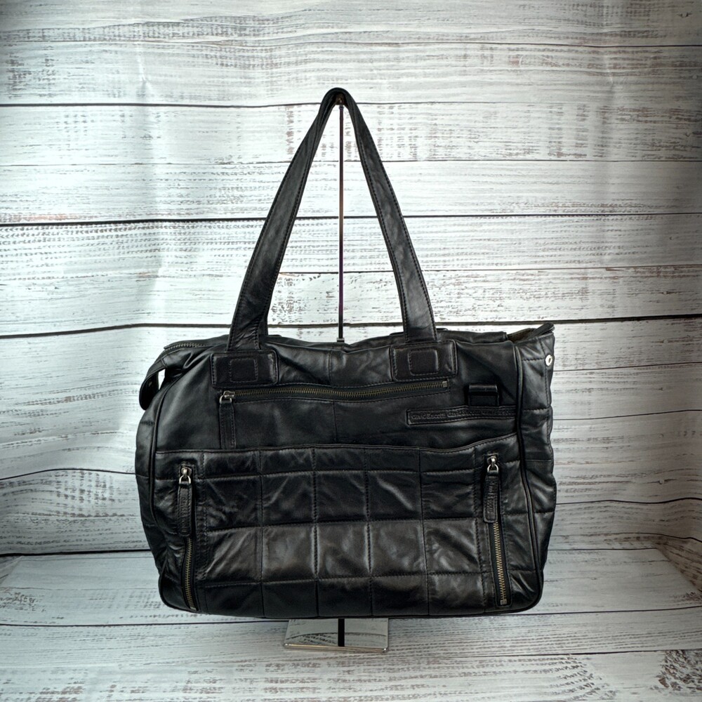 Vintage Y2K David & Scotti Black Quilted Duffle Laptop Bag Leather